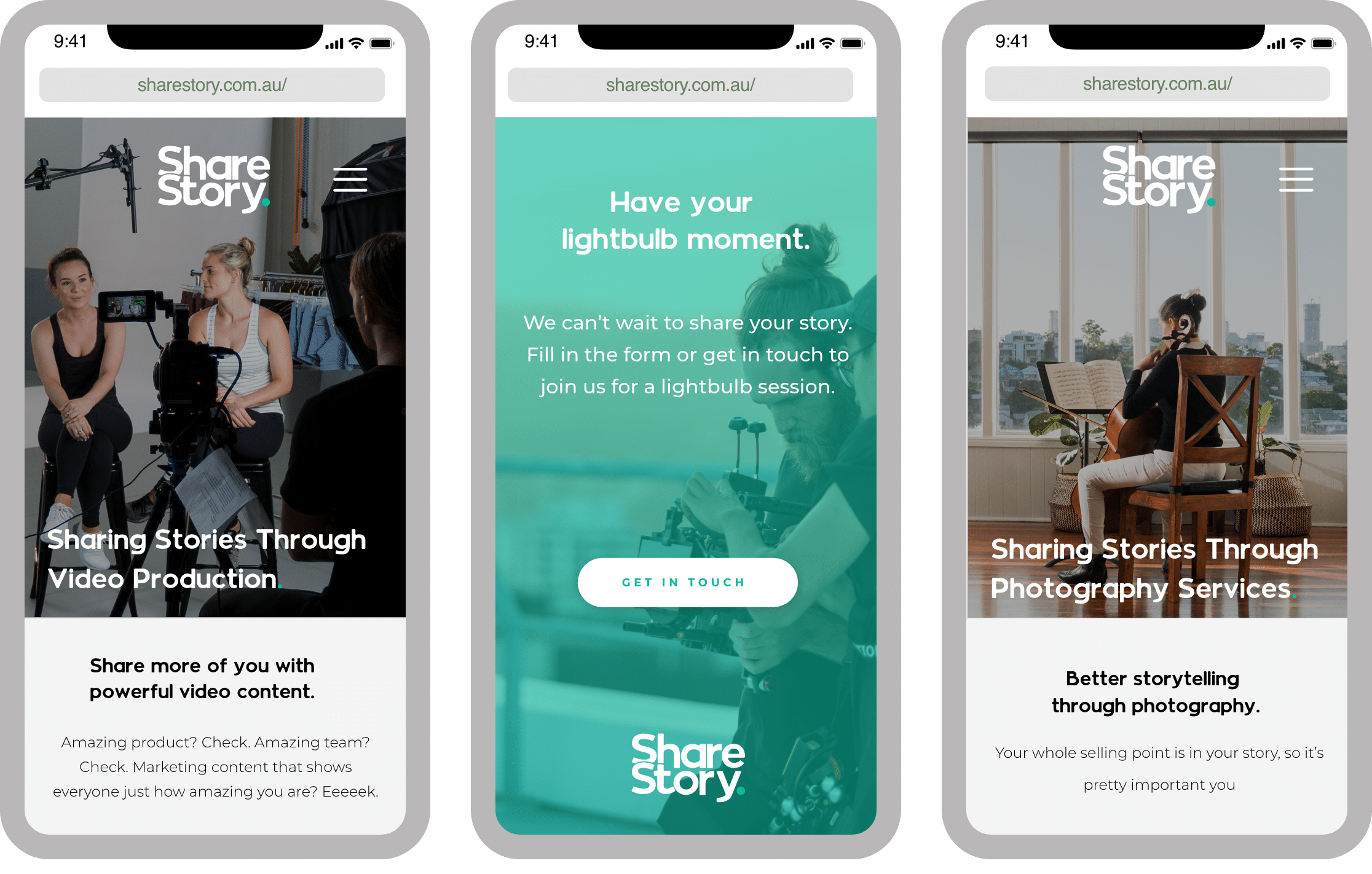 iPhone mockups featuring the ShareStory website